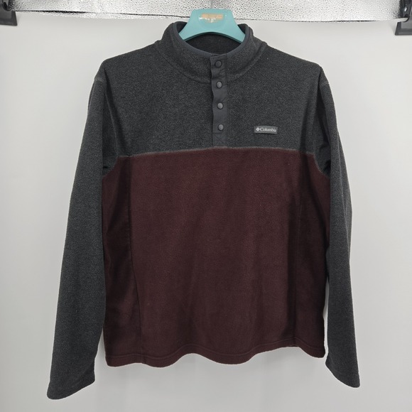 Columbia Other - Columbia Flattop Ridge Half Snap Jacket Mens XL Grey Burgundy Fleece‎ Men's